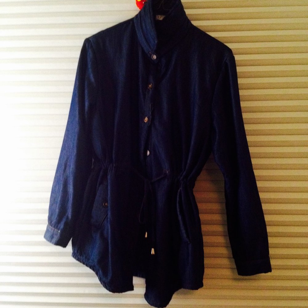 Fur-lined Navy Cinched Waist Coat